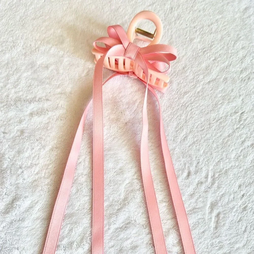 Pink bow ribbon hair claw